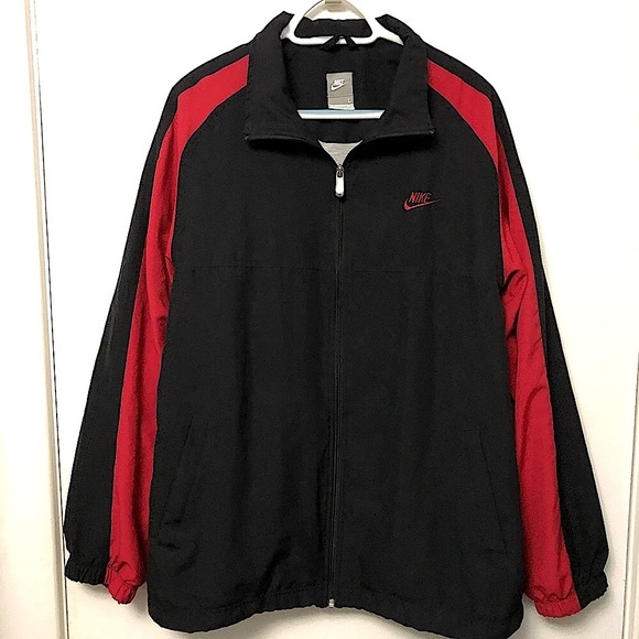 Nike Jackets \u0026 Coats | Vintage Nike Swoosh Logo Windbreaker Jacket Black Red Chicago Bulls Mens Large | Color: Black/Red | Size: L | Emilbeats's